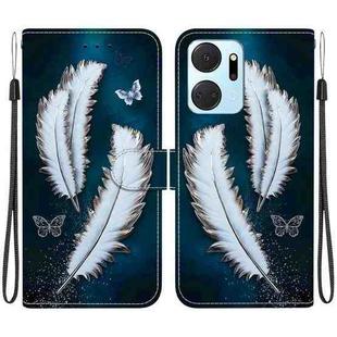 For Honor X7a Crystal Texture Colored Drawing Leather Phone Case(White Butterfly Feathers)