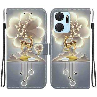 For Honor X7a Crystal Texture Colored Drawing Leather Phone Case(Sika Deer)