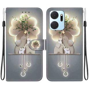 For Honor X7a Crystal Texture Colored Drawing Leather Phone Case(Elephants)