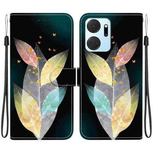 For Honor X7a Crystal Texture Colored Drawing Leather Phone Case(Colored Leaves)