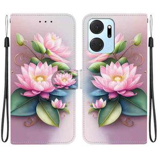 For Honor X7a Crystal Texture Colored Drawing Leather Phone Case(Lotus)