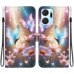 For Honor X7a Crystal Texture Colored Drawing Leather Phone Case(Butterfly Love Flower)