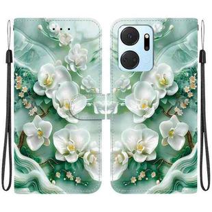 For Honor X7a Crystal Texture Colored Drawing Leather Phone Case(Jade Flowers)