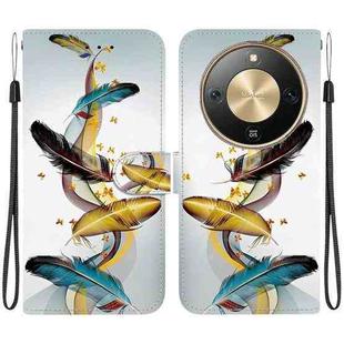 For Honor X70 5G Crystal Texture Colored Drawing Leather Phone Case(Gold Butterfly Feathers)