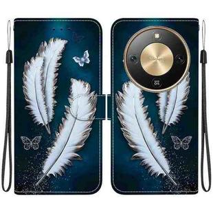 For Honor X70 5G Crystal Texture Colored Drawing Leather Phone Case(White Butterfly Feathers)