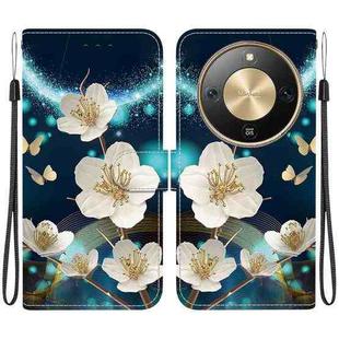 For Honor X70 5G Crystal Texture Colored Drawing Leather Phone Case(Magnolia)