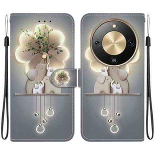 For Honor X70 5G Crystal Texture Colored Drawing Leather Phone Case(Elephants)