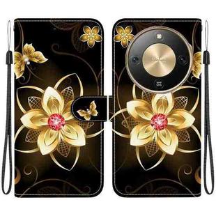 For Honor X70 5G Crystal Texture Colored Drawing Leather Phone Case(Gold Flower)