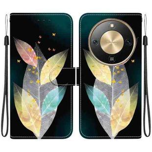 For Honor X70 5G Crystal Texture Colored Drawing Leather Phone Case(Colored Leaves)
