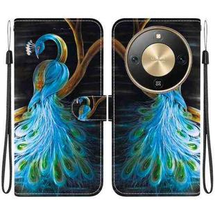 For Honor X70 5G Crystal Texture Colored Drawing Leather Phone Case(Peacock)