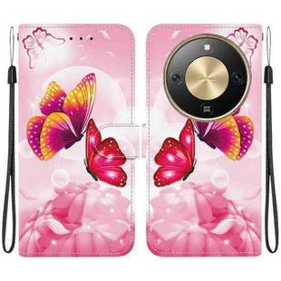 For Honor X70 5G Crystal Texture Colored Drawing Leather Phone Case(Pink Butterflies)