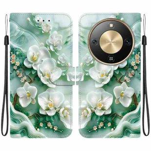For Honor X70 5G Crystal Texture Colored Drawing Leather Phone Case(Jade Flowers)