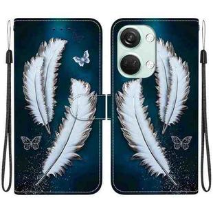 For OnePlus Ace 2V 5G / Nord 3 Crystal Texture Colored Drawing Leather Phone Case(White Butterfly Feathers)