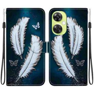 For OnePlus Nord CE 3 Lite / N30 Crystal Texture Colored Drawing Leather Phone Case(White Butterfly Feathers)