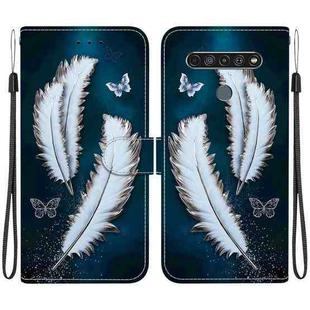 For LG K61 Crystal Texture Colored Drawing Leather Phone Case(White Butterfly Feathers)