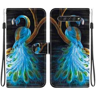 For LG K61 Crystal Texture Colored Drawing Leather Phone Case(Peacock)