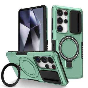 For Samsung Galaxy S25 Ultra 5G Sliding Camshield MagSafe Holder TPU Hybrid PC Phone Case(Light Blue)