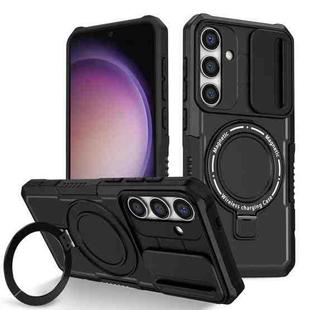 For Samsung Galaxy S24 FE 5G Sliding Camshield MagSafe Holder TPU Hybrid PC Phone Case(Black)