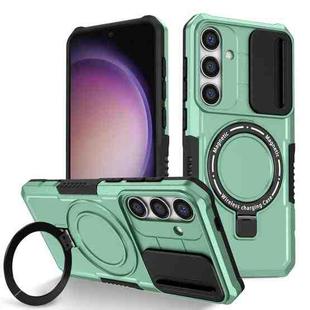 For Samsung Galaxy S24 FE 5G Sliding Camshield MagSafe Holder TPU Hybrid PC Phone Case(Light Blue)