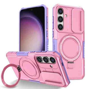 For Samsung Galaxy S24 FE 5G Sliding Camshield MagSafe Holder TPU Hybrid PC Phone Case(Purple Pink)