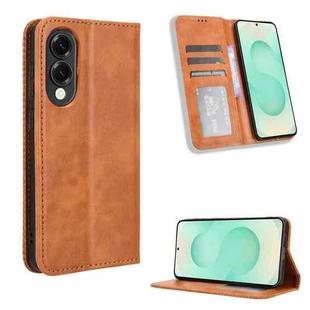 For Samsung Galaxy S25 Edge 5G Magnetic Buckle Retro Texture Leather Phone Case(Brown)