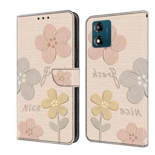 For Motorola Moto E13 Fresh Painted Leather Phone Case(Beige Flowers)