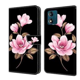 For Motorola Moto E13 Fresh Painted Leather Phone Case(Black Flowers)