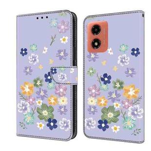 For Motorola Moto E14 Fresh Painted Leather Phone Case(Purple Floral)