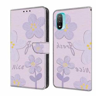 For Motorola Moto E20 Fresh Painted Leather Phone Case(Dark Purple Flowers)