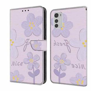 For Motorola Moto E32 Fresh Painted Leather Phone Case(Dark Purple Flowers)