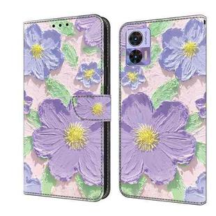 For Motorola Edge 30 Neo Fresh Painted Leather Phone Case(Oil Painting Purple Flowers)