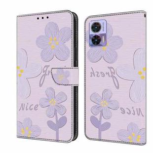 For Motorola Edge 30 Neo Fresh Painted Leather Phone Case(Dark Purple Flowers)