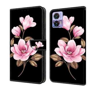 For Motorola Edge 30 Neo Fresh Painted Leather Phone Case(Black Flowers)