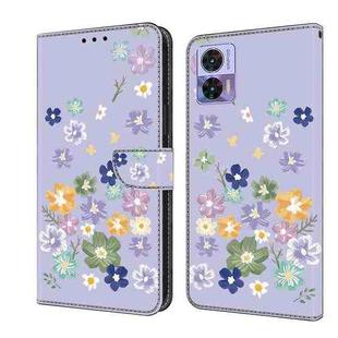 For Motorola Edge 30 Neo Fresh Painted Leather Phone Case(Purple Floral)