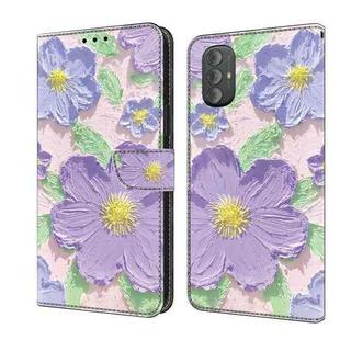 For Motorola Moto G Power 2022 Fresh Painted Leather Phone Case(Oil Painting Purple Flowers)