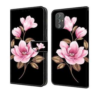 For Motorola Moto G Power 2022 Fresh Painted Leather Phone Case(Black Flowers)