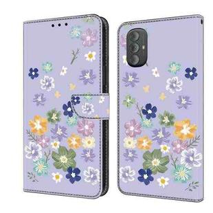 For Motorola Moto G Power 2022 Fresh Painted Leather Phone Case(Purple Floral)