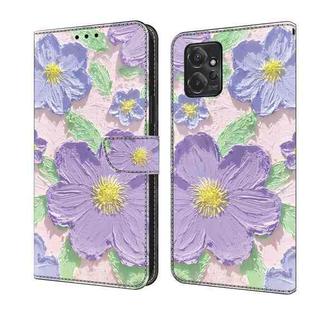 For Motorola Moto G Power 5G 2023 Fresh Painted Leather Phone Case(Oil Painting Purple Flowers)