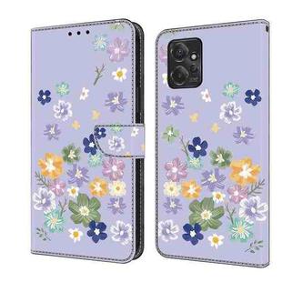 For Motorola Moto G Power 5G 2023 Fresh Painted Leather Phone Case(Purple Floral)