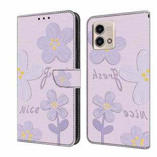 For Motorola Moto G Stylus 5G 2023 Fresh Painted Leather Phone Case(Dark Purple Flowers)