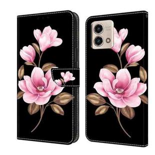 For Motorola Moto G Stylus 5G 2023 Fresh Painted Leather Phone Case(Black Flowers)