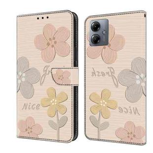 For Motorola Moto G14 Fresh Painted Leather Phone Case(Beige Flowers)