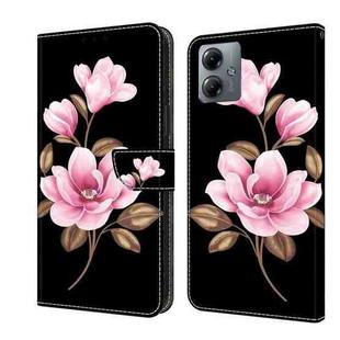 For Motorola Moto G14 Fresh Painted Leather Phone Case(Black Flowers)