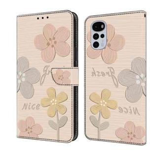 For Motorola Moto G22 Fresh Painted Leather Phone Case(Beige Flowers)