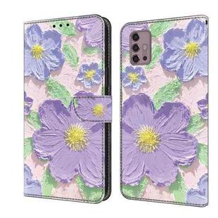 For Motorola Moto G30 Fresh Painted Leather Phone Case(Oil Painting Purple Flowers)