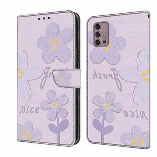 For Motorola Moto G30 Fresh Painted Leather Phone Case(Dark Purple Flowers)