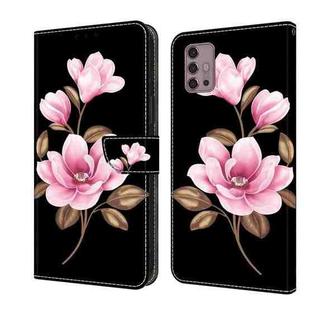 For Motorola Moto G30 Fresh Painted Leather Phone Case(Black Flowers)