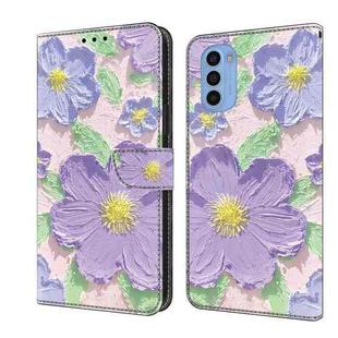 For Motorola Moto G31 Fresh Painted Leather Phone Case(Oil Painting Purple Flowers)