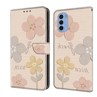 For Motorola Moto G31 Fresh Painted Leather Phone Case(Beige Flowers)