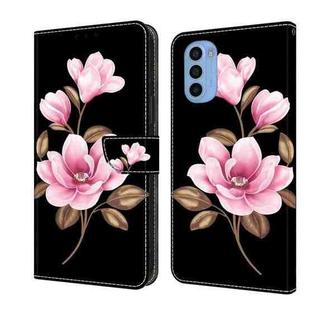 For Motorola Moto G31 Fresh Painted Leather Phone Case(Black Flowers)